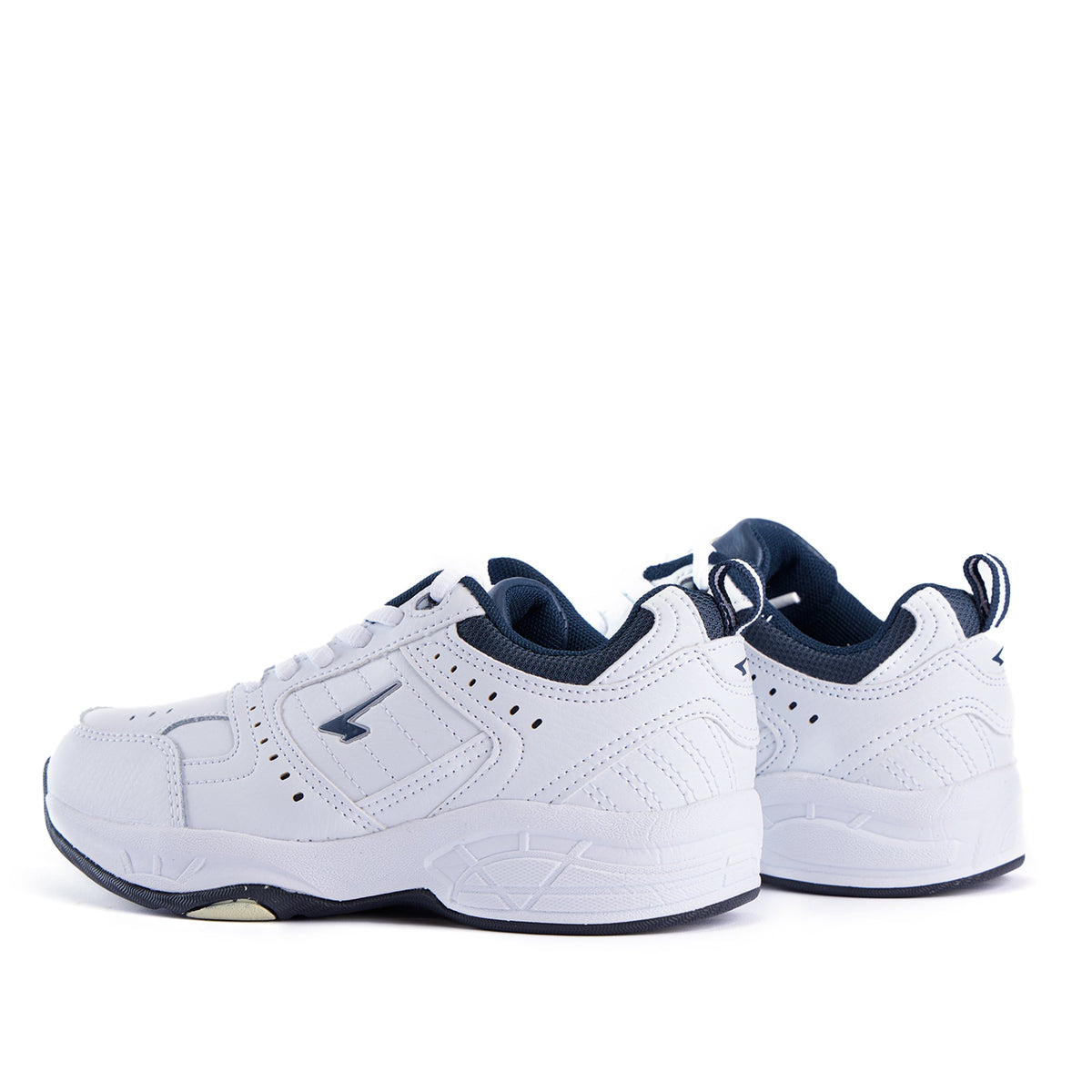 Sfida Defy Junior Kids Leather Lace Up Sneakers - White/Navy (Cross Trainer Shoes)