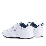 Sfida Defy Junior Kids Leather V Strap Sneakers - White/Navy (Cross Trainer Shoes)