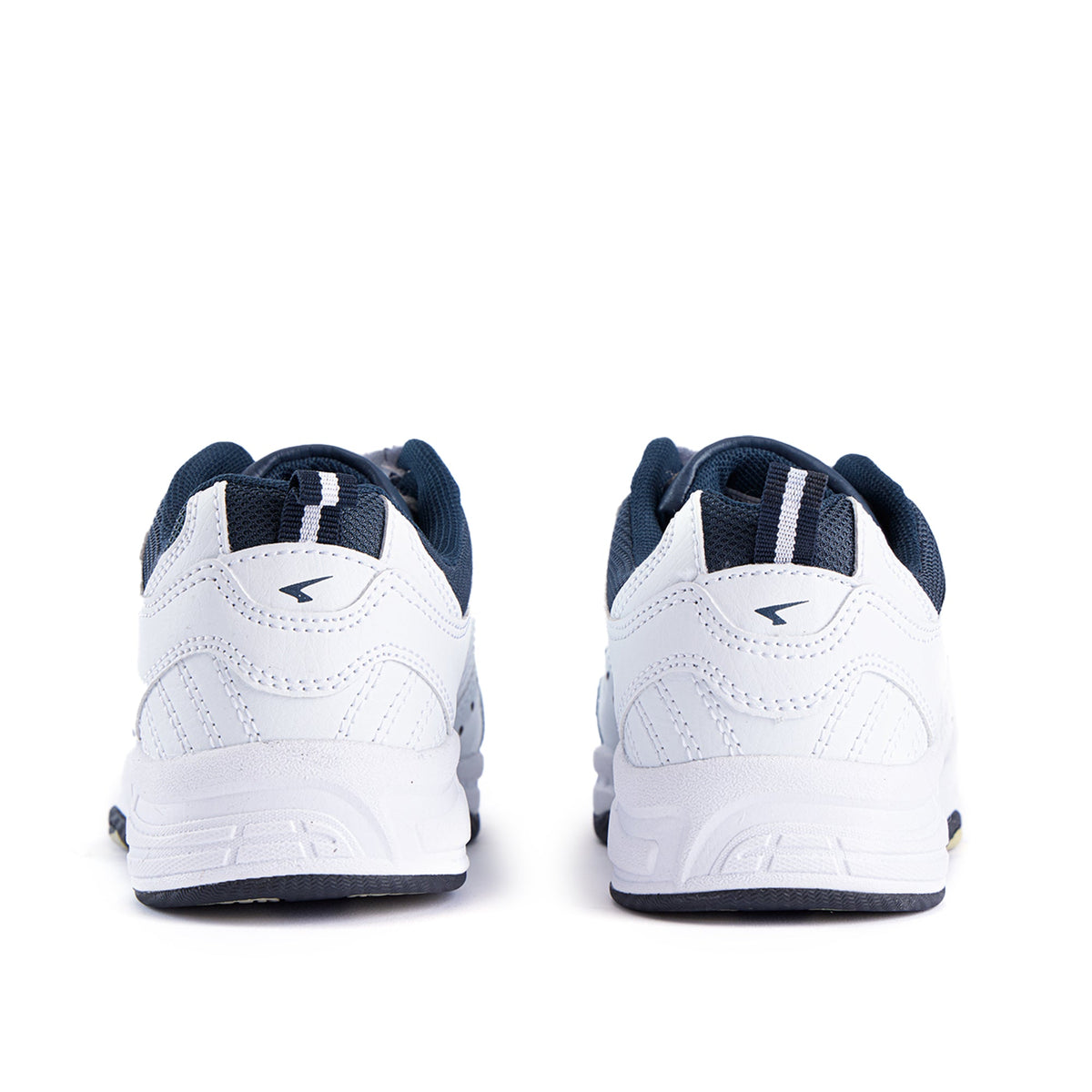 Sfida Defy Junior Kids Leather V Strap Sneakers - White/Navy (Cross Trainer Shoes)