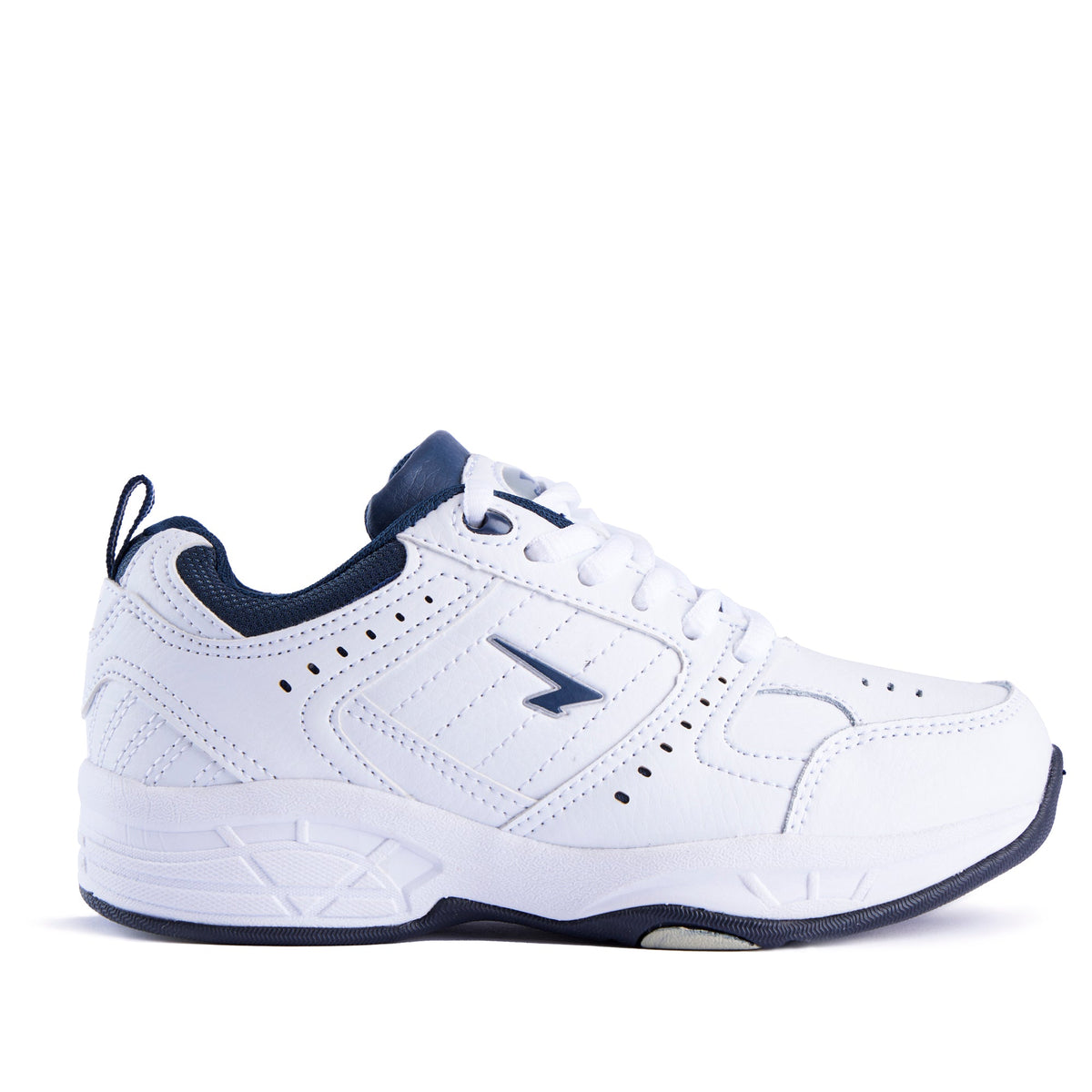 Sfida Defy Junior Kids Leather Lace Up Sneakers - White/Navy (Cross Trainer Shoes)