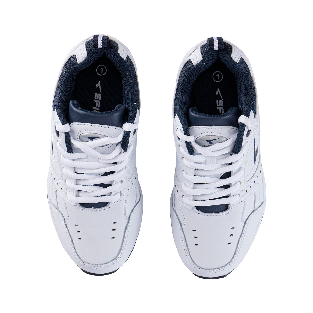 Sfida Defy Junior Kids Leather Lace Up Sneakers - White/Navy (Cross Trainer Shoes)