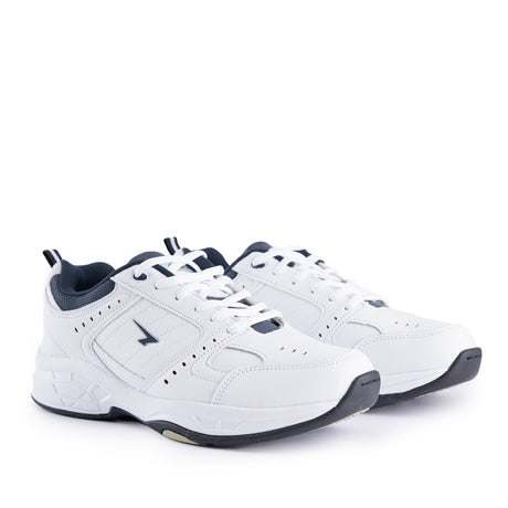 Sfida Defy Senior Leather Lace Up Sneakers - White/Navy (Cross Trainer Shoes)