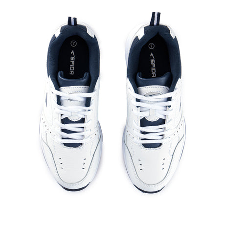 Sfida Defy Senior Leather Lace Up Sneakers - White/Navy (Cross Trainer Shoes)