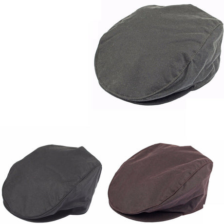 DENTS Halley Stevenson Waxed Cotton Flat Cap Ivy Hat Driving Cabbie 1-2109 Lined - Black