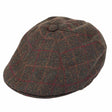 Dents Mens Window Pane Check Flat Cap - Olive (Quilted Satin Lined Driving/Cabbie Hat)