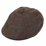Dents Mens Window Pane Check Flat Cap - Olive (Quilted Satin Lined Driving/Cabbie Hat)