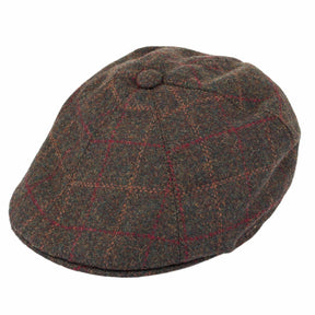 Dents Mens Window Pane Check Flat Cap - Olive (Quilted Satin Lined Driving/Cabbie Hat)