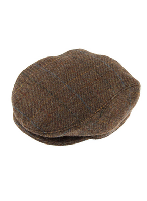 DENTS Abraham Moon Tweed Flat Cap Wool Ivy Hat Driving Cabbie Quilted - Chestnut