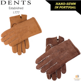 Dents Mens Hand Sewn Real Lambskin Gloves Warm Winter Fleecy Lining 5-1553 York - Mahogany