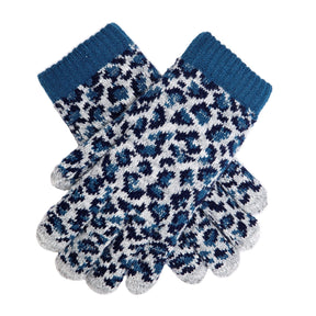 Dents Womens Animal Print Knitted Gloves Premium Warm Winter Knit  - Teal
