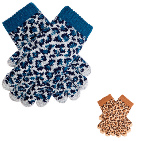 Dents Womens Animal Print Knitted Gloves Premium Warm Winter Knit  - Teal