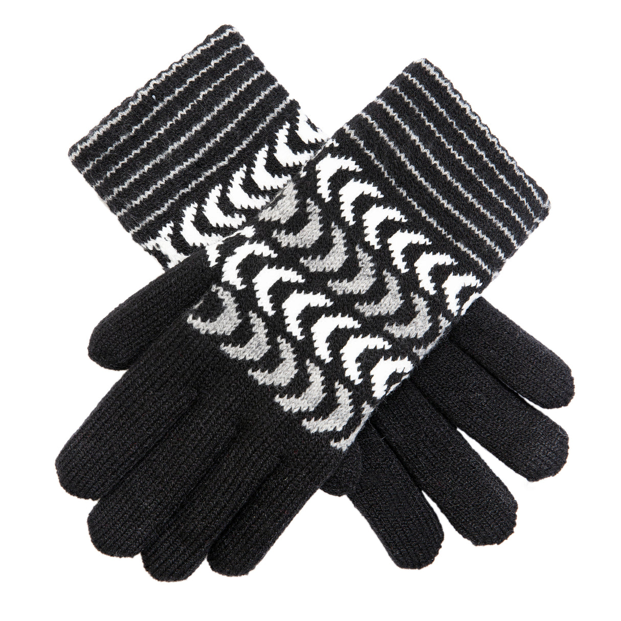 Dents Womens Fleece Lined Winter Chevron Ski Gloves - Black/Grey/White