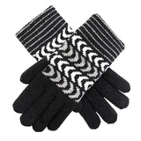 Dents Womens Fleece Lined Winter Chevron Ski Gloves - Black/Grey/White