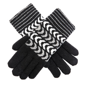 Dents Womens Fleece Lined Winter Chevron Ski Gloves - Black/Grey/White
