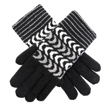 Dents Womens Fleece Lined Winter Chevron Ski Gloves - Black/Grey/White