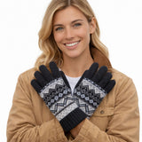 Dents Womens Fair Isle Knit Fleece Lined Gloves - Black/Winter White