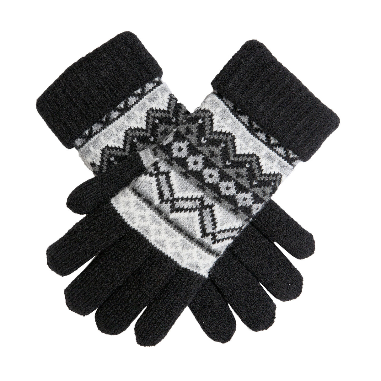 Dents Womens Fair Isle Knit Fleece Lined Gloves - Black/Winter White