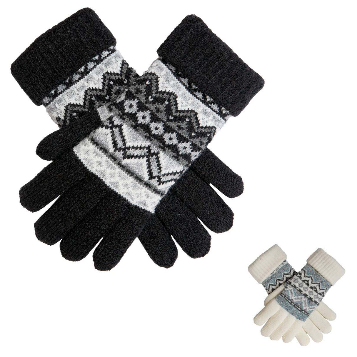 Dents Womens Fair Isle Knitted Gloves Warm Winter Premium Knit - Winter White/Duck Egg