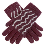Dents Premium Womens Striped Knitted Gloves Warm Winter Knitted Pattern - Plum/Dove Grey