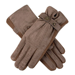 Dents Womens Suede 2-Button Length Knitted Sidewalls Gloves - Oatmeal