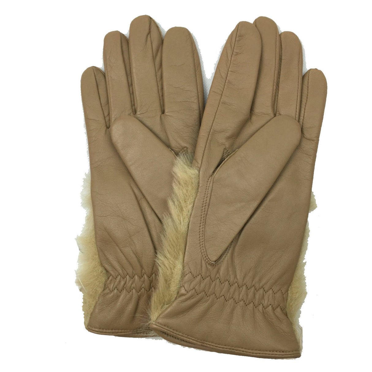 Dents Womens Hair Sheep Leather Gloves (Faux Fur Piped Cuff Elasticised 7-2383) - Almond/Camel