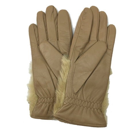 Dents Womens Hair Sheep Leather Gloves - Almond/Camel (Faux Fur & Piped Cuff)