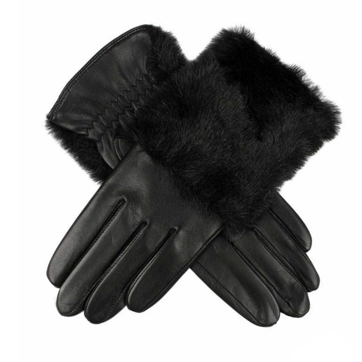 DENTS Womens Hair Sheep Leather Gloves Faux Fur Piped Cuff Elasticised 7-2383