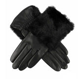 DENTS Womens Hair Sheep Leather Gloves Faux Fur Piped Cuff Elasticised 7-2383