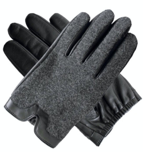 Dents Mens Leather & Wool Cashmere Fleece Lined Gloves - Black (75-0016)