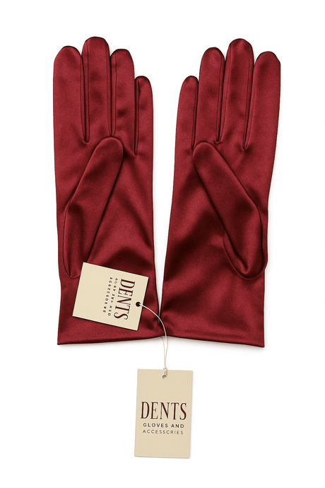 DENTS Wrist Length Satin Evening Gloves Wedding Stretch Formal Bridal in Wine Red