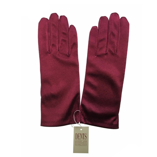 Dents Womens Wrist Length Satin Evening Gloves - Wine Red (Wedding Stretch Formal Bridal)