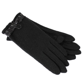 Dents Womens Soft Feel Fleece Gloves - Black (Ruffle Cuff & Button One Size)