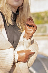 Dents Womens Classic Leather Gloves Winter Warm Soft Smooth Grain - Cognac