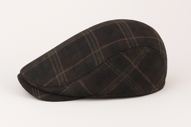 DENTS Quilted Flat Ivy Cap Hat Driving Newsboy Elastic Back Cabbie - Brown Check - 55cm