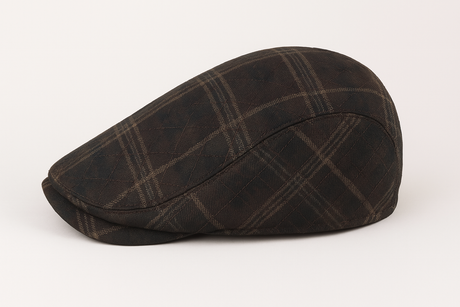 DENTS Quilted Flat Ivy Cap Hat Driving Newsboy Elastic Back Cabbie - Brown Check - 55cm