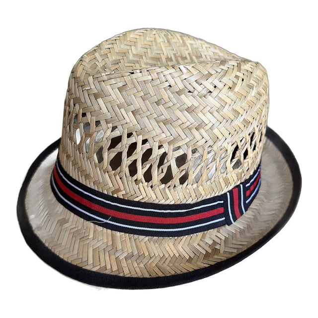 Dents Vented Straw Trilby Hat - Natural & Red Stripe - 58cm