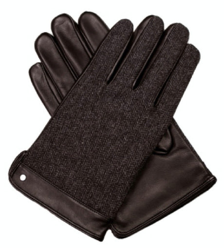 Dents Mens Herringbone Leather & Wool Fleece Lined Gloves - Brown