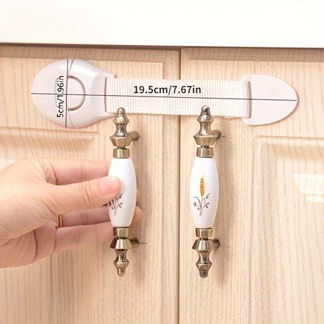 10x Kids Child-Safe Cabinet & Drawer Latch Locks - White (No-Drill Adhesive Straps)