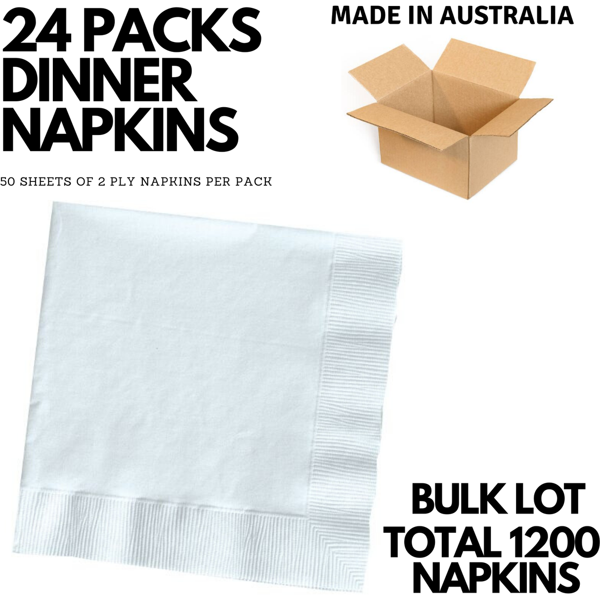 24-Pack Dinner Napkins 2-Ply - 1200 Sheets Bulk (Party Serviettes)