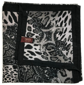 Dents Womens Animal Print & Paisley Wool Blend Scarf (Made in Italy) - Black