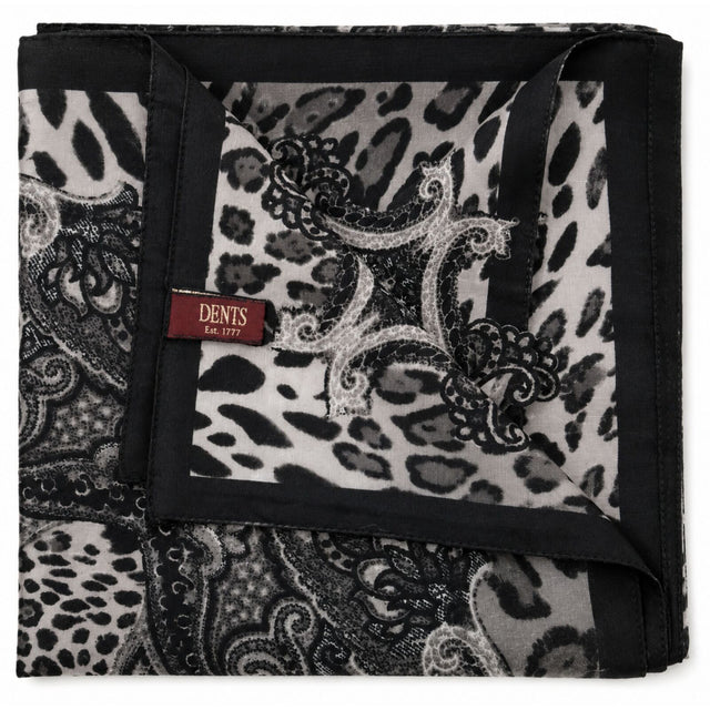 Dents Womens Animal Print & Paisley Scarf - Black (Made in Italy)