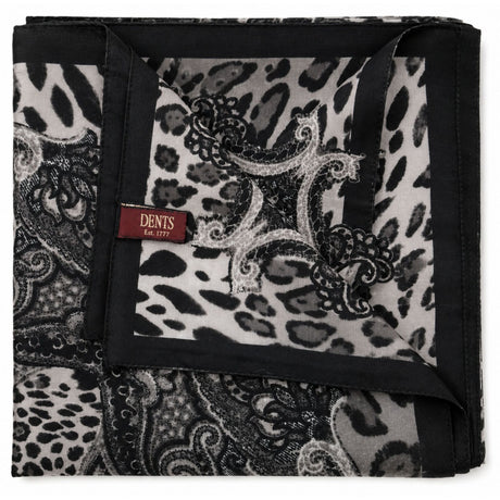 Dents Womens Animal Print & Paisley Scarf -  Black (Made in Italy)