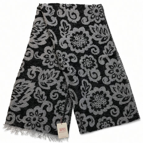 Dents Womens Large Pashmina Style Scarf w/ Floral Design - Black