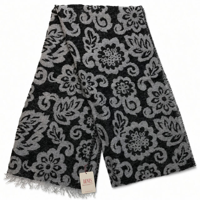 Dents Womens Large Pashmina Style Scarf w/ Floral Design - Black