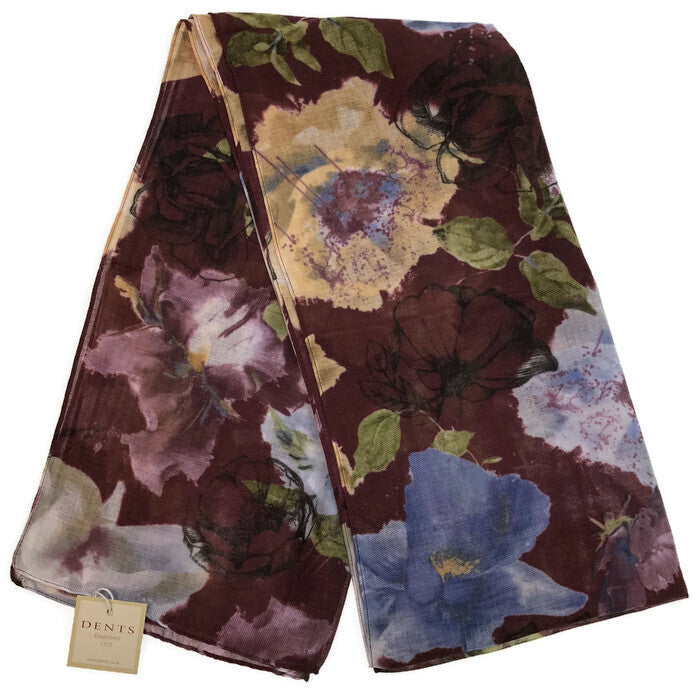 Dents Womens Bright Floral Printed Scarf - Claret (Made in Italy)