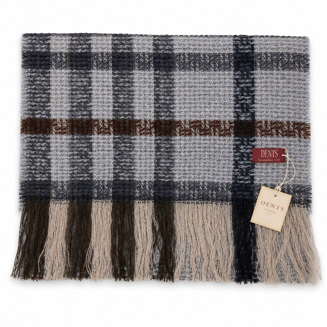 Dents Womens Check Open Weave Wool Blend Scarf - Navy Blue (Made in Italy)
