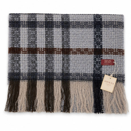 Dents Womens Check Open Weave Wool Blend Scarf - Navy Blue (Made in Italy)