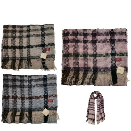 DENTS Check Open Weave Scarf Wool Blend Winter Warm MADE IN ITALY - Blush