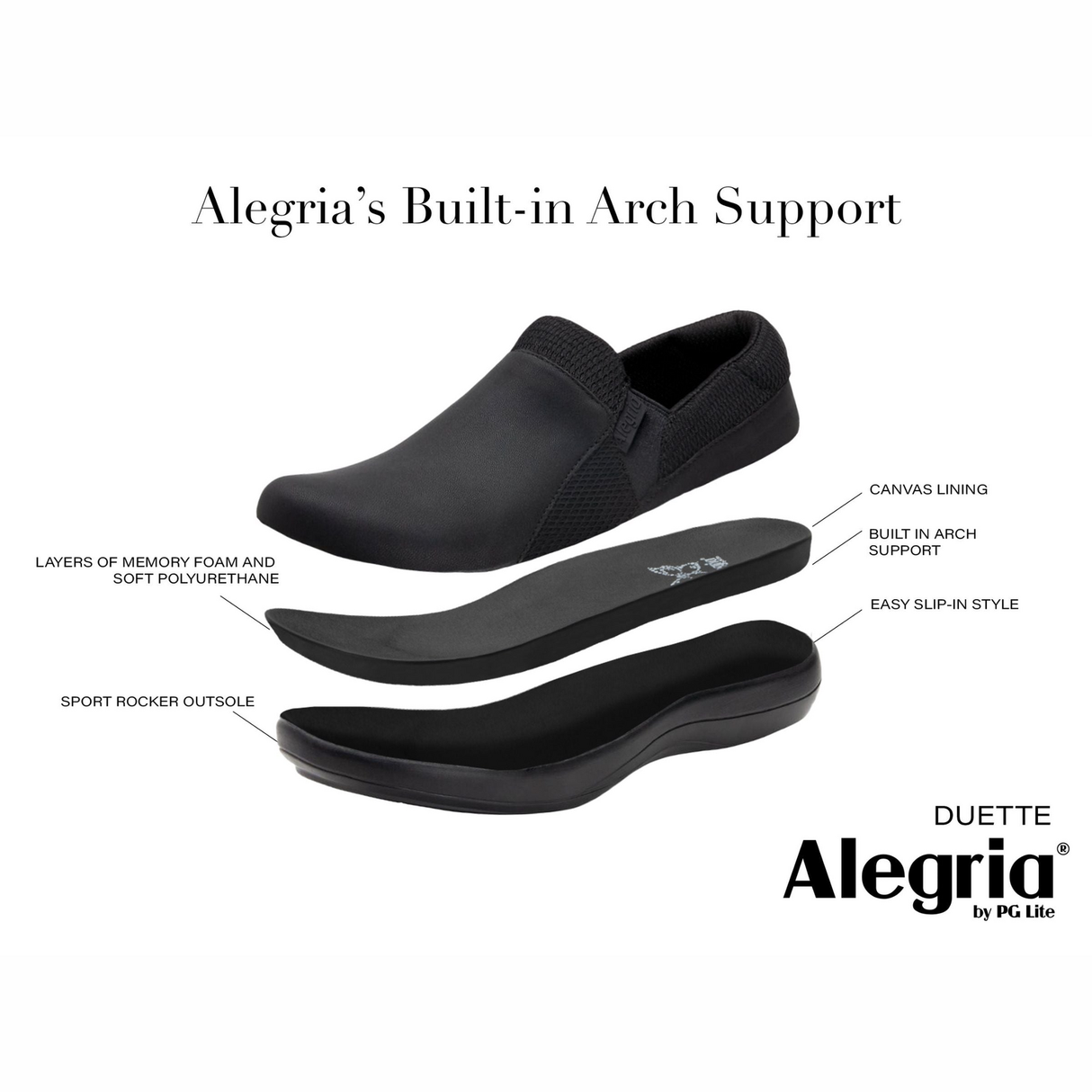 Alegria Duette Womens Nursing Shoes - Black (Slip-On Work Clogs)