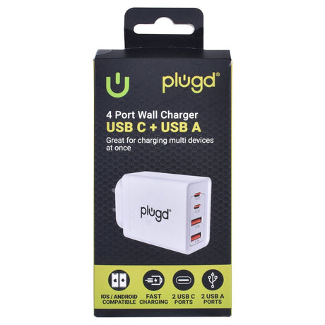 Plugd 4 40W Wall Port Charger USB C & USB A Fast Charging